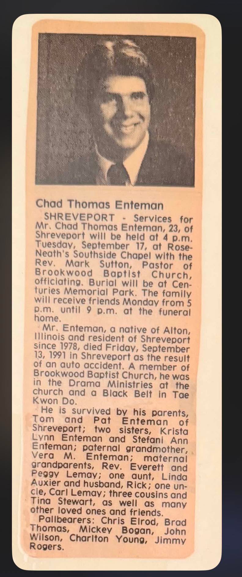 Chad Thomas Enteman Obituary